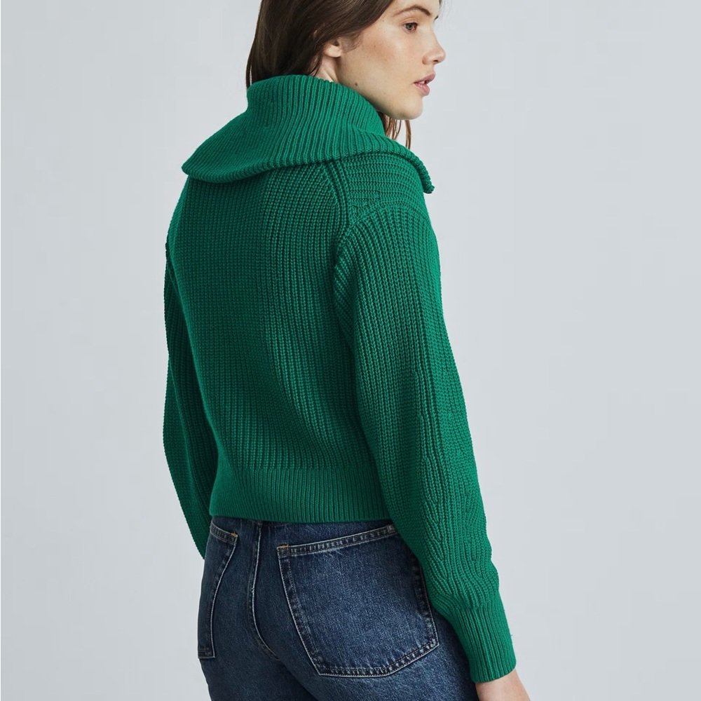 Everlane Chunky Cardigan Ultramarine Green Cropped Two Way Front Zip Sweater XS